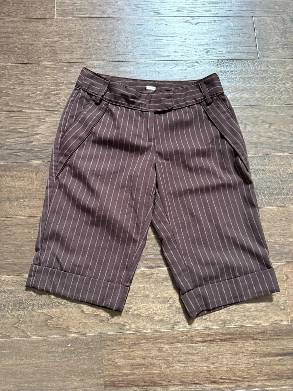 Guess Pinstriped Brown Women's Bermuda Shorts